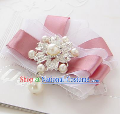 Top Grade Classical Wedding Dusty Pink Silk Flowers, Bride Emulational Corsage Bridesmaid Bowknot Brooch Flowers for Women