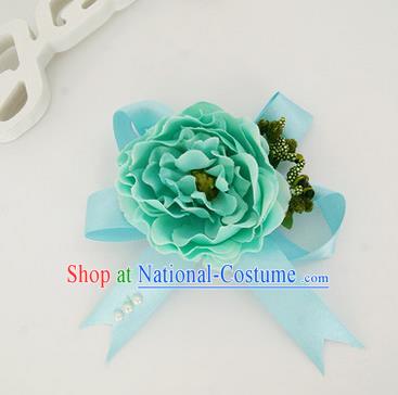 Top Grade Classical Wedding Green Silk Flowers, Bride Emulational Corsage Bridesmaid Bowknot Ribbon Brooch Rose Flowers for Women