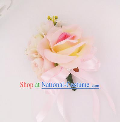 Top Grade Classical Wedding Pink Silk Flowers, Bride Emulational Corsage Bridesmaid Brooch Rose Flowers for Women