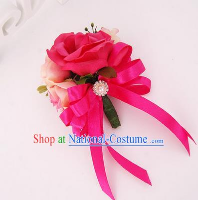 Top Grade Classical Wedding Rosy Silk Flowers, Bride Emulational Corsage Bridesmaid Brooch Flowers for Women