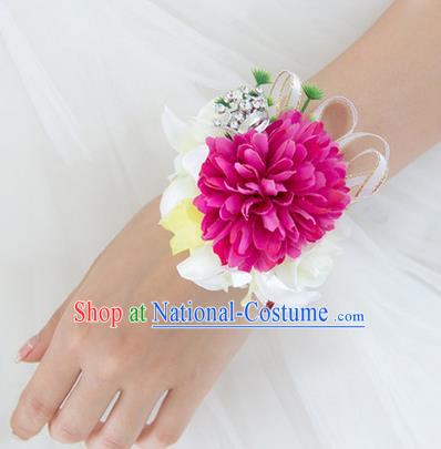 Top Grade Classical Wedding Silk Flowers, Bride Emulational Wrist Flowers Bridesmaid Bracelet Rosy Flowers for Women