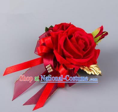 Top Grade Classical Wedding Silk Flowers,Groom Emulational Corsage Groomsman Red Rose Brooch Flowers for Men