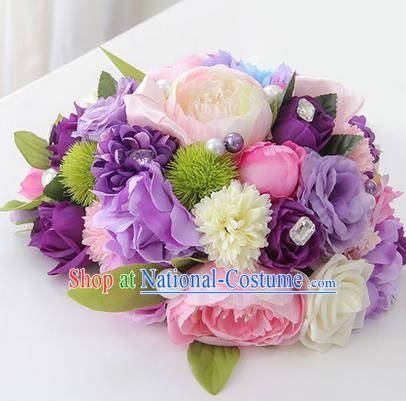 Top Grade Classical Wedding Purple Flowers, Bride Holding Emulational Flowers, Hand Tied Bouquet Flowers for Women