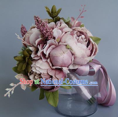 Top Grade Classical Wedding Light Purple Flowers, Bride Holding Emulational Flowers, Hand Tied Bouquet Flowers for Women