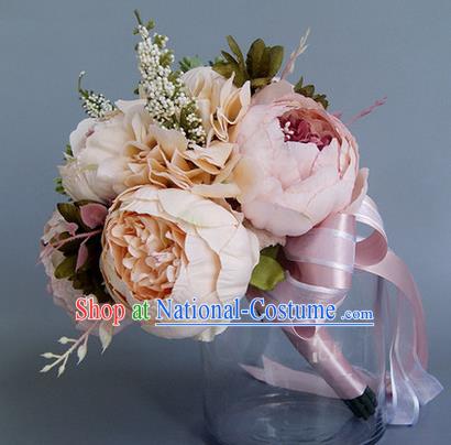 Top Grade Classical Wedding Pink Flowers, Bride Holding Emulational Flowers, Hand Tied Bouquet Flowers for Women