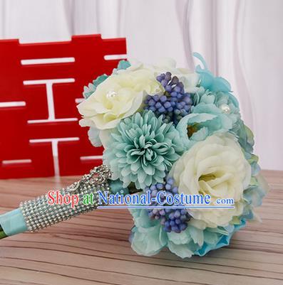 Top Grade Classical Wedding Silk Blue Flowers, Bride Holding Emulational Flowers, Hand Tied Bouquet Flowers for Women