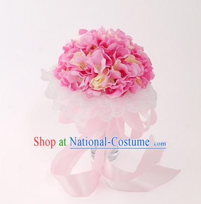 Top Grade Classical Wedding Silk Flowers, Bride Holding Emulational Pink Flowers Ball, Hand Tied Bouquet Flowers for Women