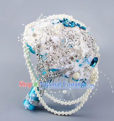 Top Grade Classical Wedding Extravagant Silk Flowers, Bride Holding Luxury Pearl Flowers Ball, Crystal Hand Tied Bouquet Flowers for Women