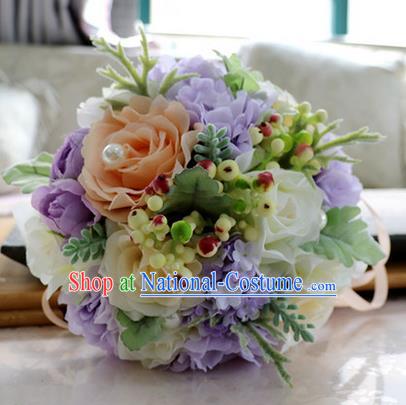 Top Grade Classical Wedding Silk Flowers, Bride Holding Emulational Flowers, Hand Tied Bouquet Flowers for Women