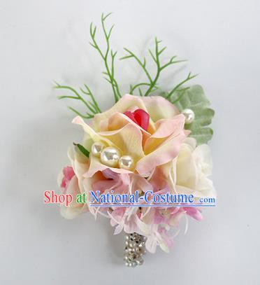 Top Grade Classical Wedding Pink Flower Brooch, Bride Emulational Corsage Bridesmaid Brooch Flowers for Women