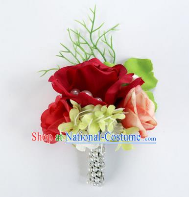 Top Grade Classical Wedding Red Flower Brooch, Bride Emulational Corsage Bridesmaid Brooch Flowers for Women