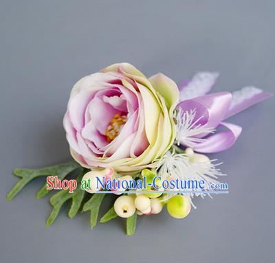 Top Grade Classical Wedding Pink Rose Corsage Brooch, Bride Emulational Corsage Bridemaid Brooch Flowers for Women