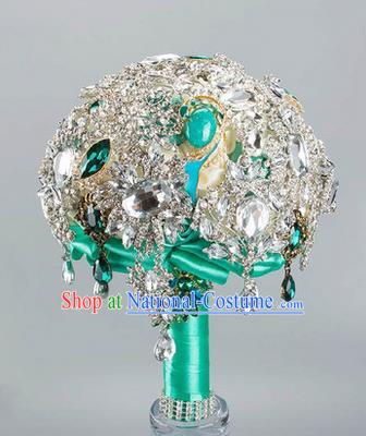 Top Grade Classical China Wedding Extravagant CZ Diamond Flowers Nosegay, Bride Holding Emulational Luxury Crystal Flowers Ball, Tassel Hand Tied Bouquet Flowers for Women