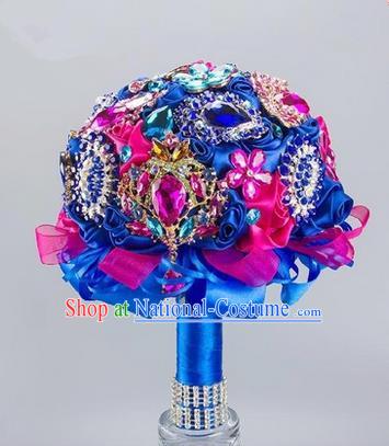 Top Grade Classical China Wedding Extravagant Ribbon Flowers Nosegay, Bride Holding Luxury Crystal Flowers Ball, Tassel Hand Tied Bouquet Flowers for Women