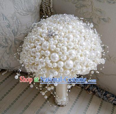 Top Grade Classical China Wedding Extravagant Pearls Flowers Nosegay, Bride Holding Luxury Crystal Flowers Ball Hand Tied Bouquet Flowers for Women