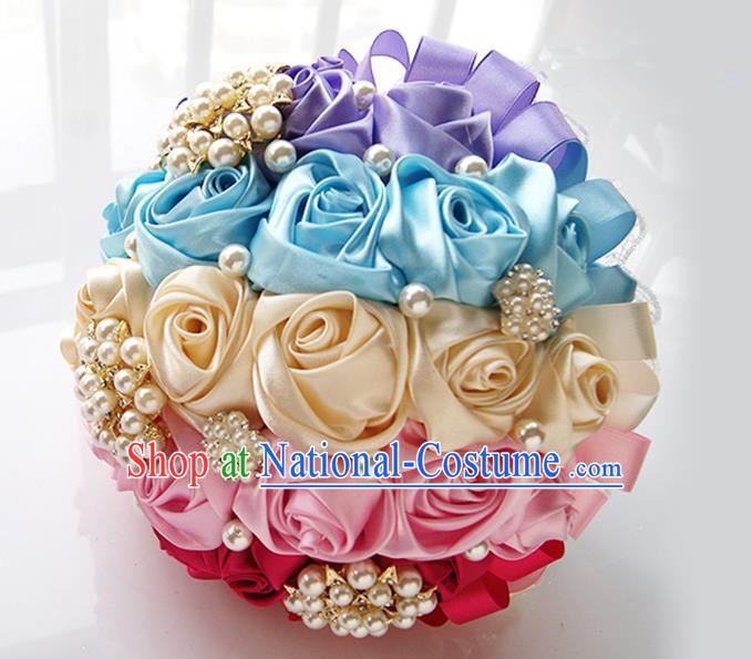 Top Grade Classical Wedding Ice Cream Color Corsage Brooch, Bride Emulational Corsage Bridemaid Brooch Flowers for Women