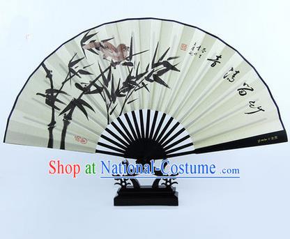 Traditional Chinese Crafts Ebonize Folding Fan, China Sensu Ink Painting Bamboo Silk Fan Hanfu Fans for Men