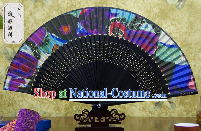 Traditional Chinese Crafts Colorful Folding Fan, China Sensu Silk Fan Hanfu Fans for Women