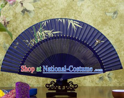 Traditional Chinese Handmade Crafts Folding Fan, China Sensu Painting Bamboo Silk Fan Hanfu Fans for Women