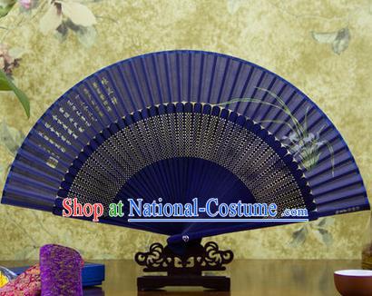 Traditional Chinese Handmade Crafts Folding Fan, China Sensu Painting Orchid Silk Fan Hanfu Fans for Women