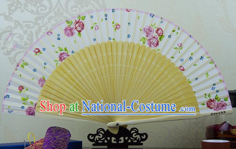 Traditional Chinese Handmade Crafts Folding Fan, China Printing Rose Sensu White Silk Fan Hanfu Fans for Women