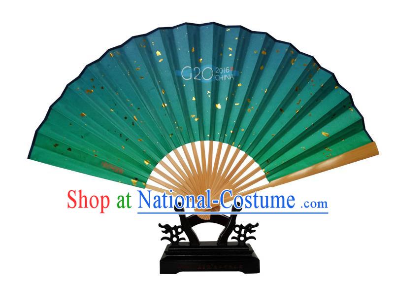 Traditional Chinese Handmade Crafts Folding Fan, China Classical Art Paper Sensu Green Xuan Paper Fan Hanfu Fans for Men