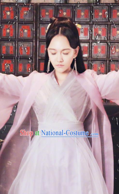 Traditional Ancient Chinese Song Dynasty Imperial Princess Clothing, Chinese Ancient Swordswoman Peri Hanfu Costume and Headpiece Complete Set