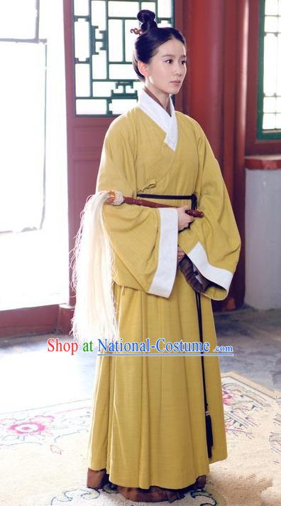 Traditional Ancient Chinese Ming Dynasty Taoist Nun Robes Clothing, Chinese Ancient Priest Frock Costume and Headpiece Complete Set