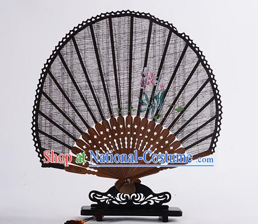 Traditional Chinese Handmade Crafts Hand Painting Flower Folding Fan, China Classical Linen Sensu Sunflower-type Coffee Fan Hanfu Fans for Women