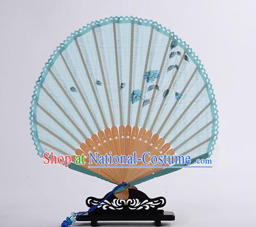 Traditional Chinese Handmade Crafts Hand Painting Flower Folding Fan, China Classical Linen Sensu Sunflower-type Light Blue Fan Hanfu Fans for Women