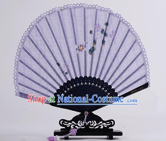 Traditional Chinese Handmade Crafts Hand Painting Flower Folding Fan, China Classical Linen Sensu Sunflower-type Lilac Fan Hanfu Fans for Women