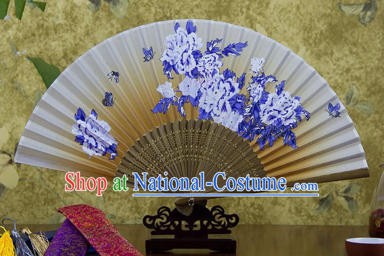 Traditional Chinese Handmade Crafts Hand Painting Butterfly Flowers Folding Fan, China Classical Orange Sensu Silk Fan Hanfu Fans for Women