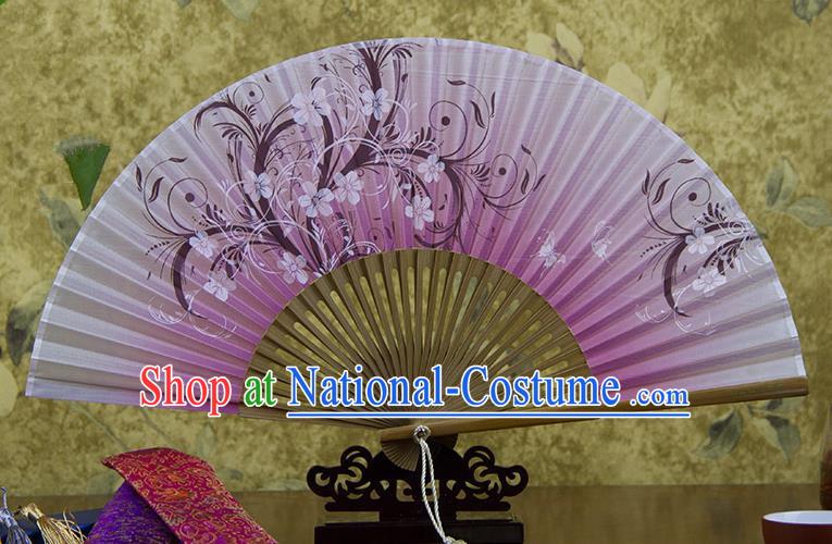 Traditional Chinese Handmade Crafts Hand Painting Butterfly Flowers Folding Fan, China Classical Pink Sensu Silk Fan Hanfu Fans for Women