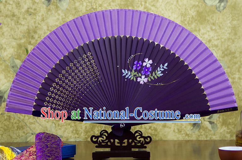 Traditional Chinese Handmade Crafts Hand Painting Flowers Folding Fan, China Classical Purple Sensu Silk Fan Hanfu Fans for Women