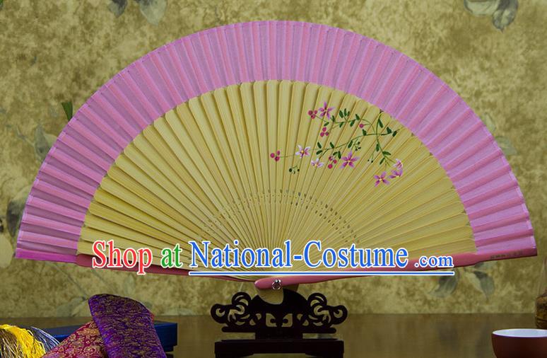 Traditional Chinese Handmade Crafts Hand Painting Flowers Folding Fan, China Classical Pink Sensu Silk Fan Hanfu Fans for Women