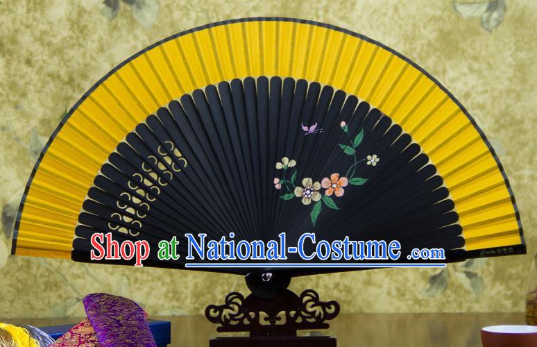 Traditional Chinese Handmade Crafts Hand Painting Flowers Folding Fan, China Classical Orange Sensu Silk Fan Hanfu Fans for Women