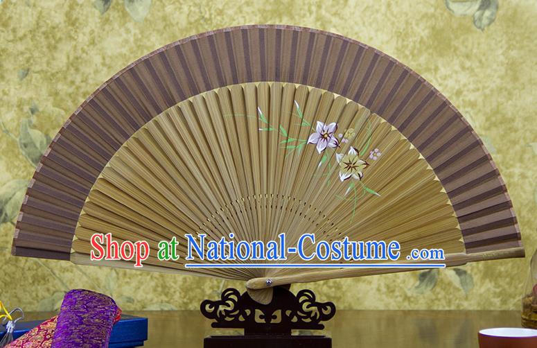 Traditional Chinese Handmade Crafts Hand Painting Flowers Folding Fan, China Classical Brown Sensu Silk Fan Hanfu Fans for Women