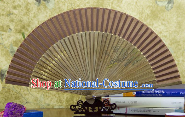 Traditional Chinese Handmade Crafts Hand Painting Tiger Folding Fan, China Classical Brown Sensu Silk Fan Hanfu Fans for Women