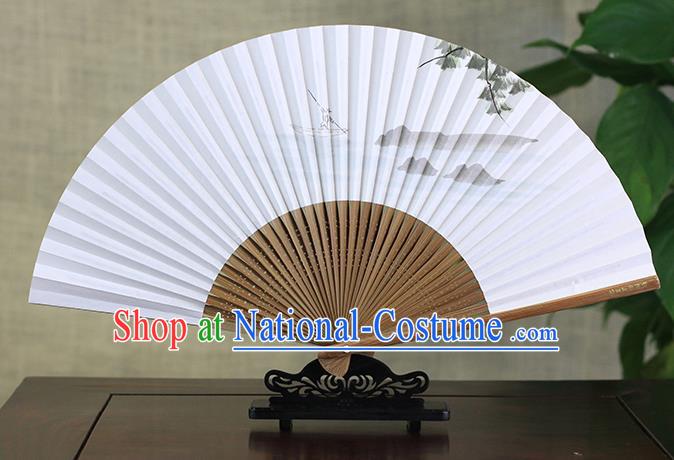 Traditional Chinese Handmade Crafts Ink Painting Fisherboat Folding Fan, China Classical Art Paper Sensu Xuan Paper Fan Hanfu Fans for Men