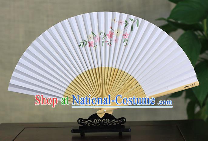 Traditional Chinese Handmade Crafts Ink Painting Flowers Folding Fan, China Classical Art Paper Sensu Xuan Paper Fan Hanfu Fans for Men