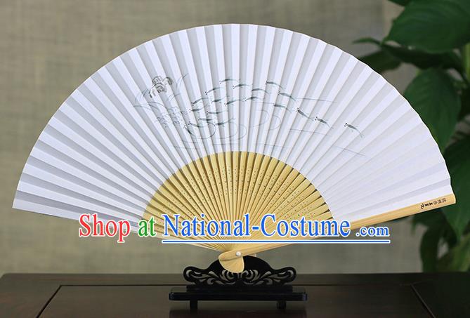 Traditional Chinese Handmade Crafts Ink Painting Fishes Folding Fan, China Classical Art Paper Sensu Xuan Paper Fan Hanfu Fans for Men