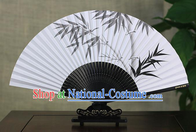 Traditional Chinese Handmade Crafts Ink Painting Bamboo Folding Fan, China Classical Art Paper Sensu Xuan Paper Fan Hanfu Fans for Men