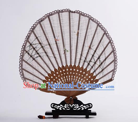 Traditional Chinese Handmade Crafts Hand Painting Flower Folding Fan, China Classical Linen Sensu Sunflower-type Grey Fan Hanfu Fans for Women