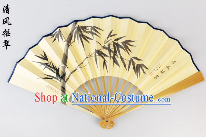 Traditional Chinese Handmade Crafts Pure Silk Folding Fan, China Classical Sensu Ink Painting Bamboo Fan Hanfu Fans for Men