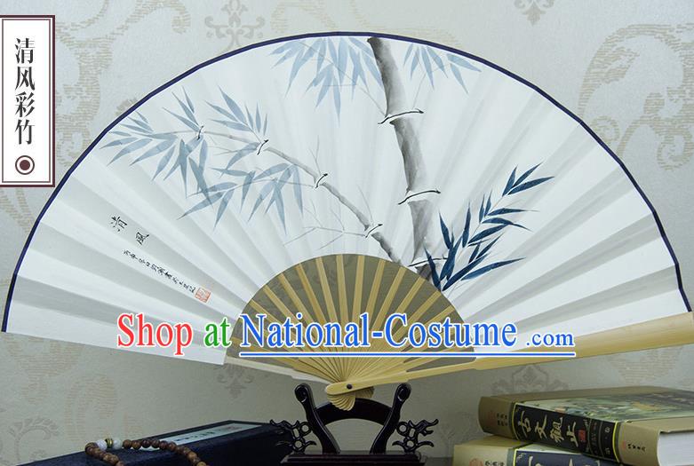 Traditional Chinese Handmade Crafts Xuan Paper Folding Fan, China Classical Art Paper Sensu Ink Painting Bamboo Fan Hanfu Fans for Men