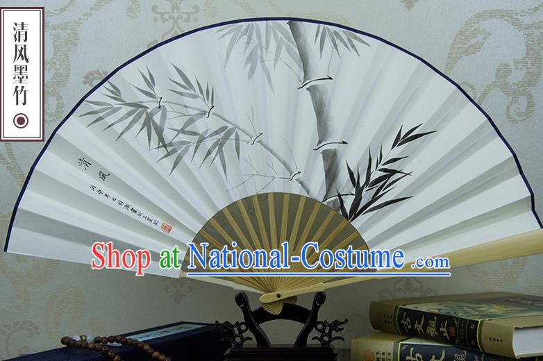 Traditional Chinese Handmade Crafts Xuan Paper Folding Fan, China Classical Art Paper Sensu Ink Painting Bamboo Fan Hanfu Fans for Men