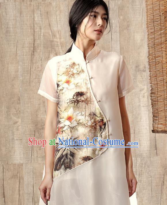 Traditional Ancient Chinese Young Women Cheongsam Dress Republic of China Tangsuit Stand Collar Blouse Dress Tang Suit Clothing for Women