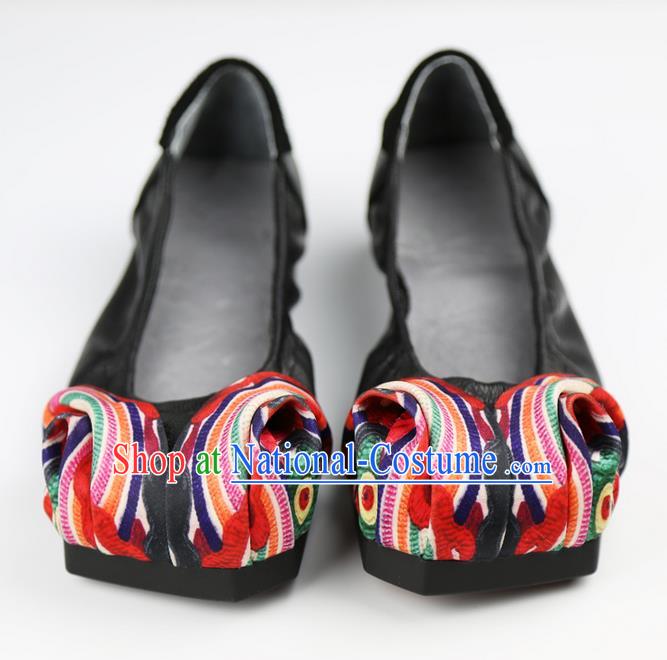 Traditional Chinese Shoes Embroidered Shoes Black Cow Leather Shoes Hanfu Shoes for Women