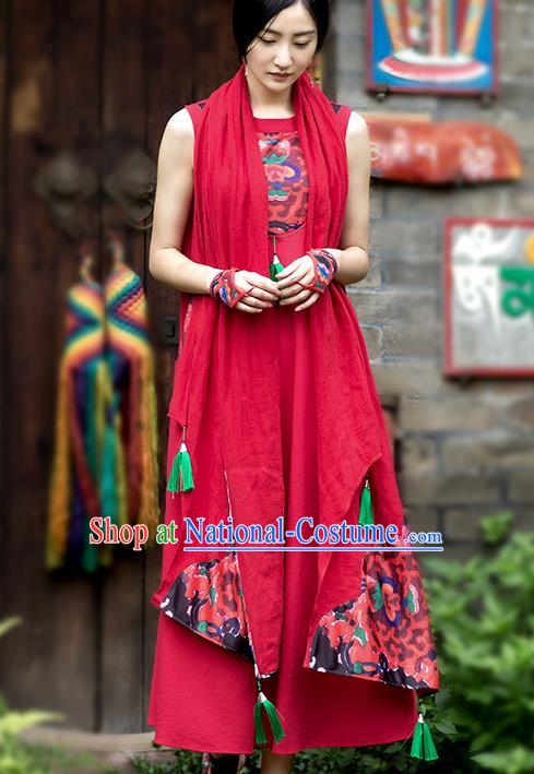 Traditional Chinese Costume Elegant Hanfu Red Cappa, China Tang Suit Tippet Printing Scarves for Women