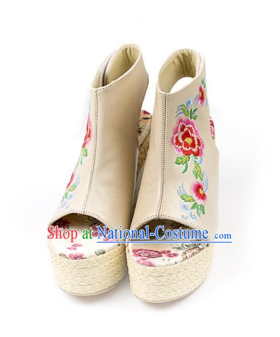 Traditional Chinese Shoes Wedding Shoes Embroidered Shoes White Slipsole Shoes Hanfu Sheepskin Shoes for Women